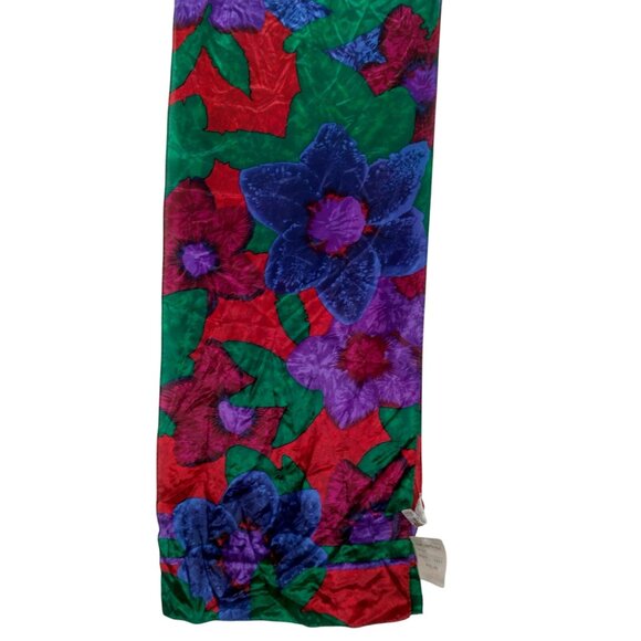 Liz Claiborne Accessories - Vintage 1990s Liz Claiborne Silk Scarf Bold Colorful Flowers Rectangle 10x52"